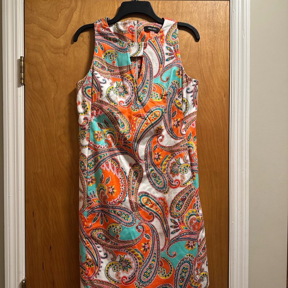 Nine West Orange and Blue Halter Sheath Dress